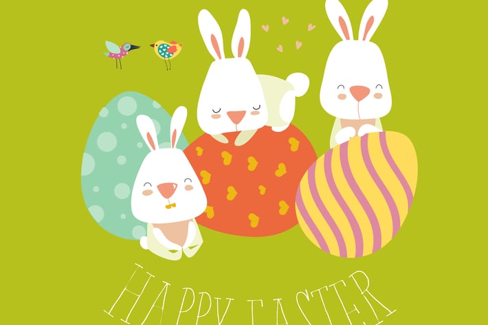 Easter bunny with colorful egg. Vector