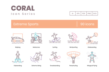 90 Extreme Sports Line Icons