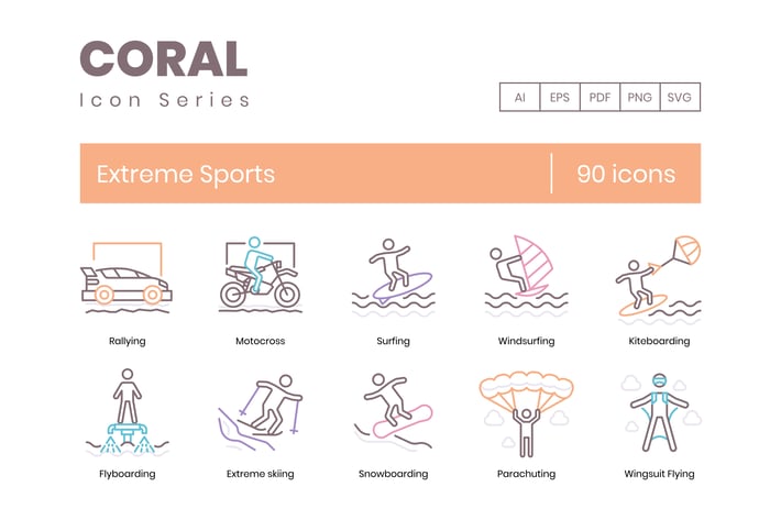90 Extreme Sports Line Icons