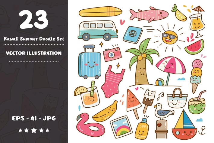 Kawaii Summer Doodle Set