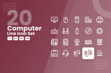 20 Computer Line Icon Set