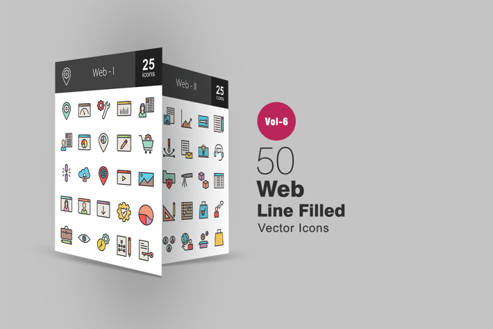 50 Web Filled Line Icons
