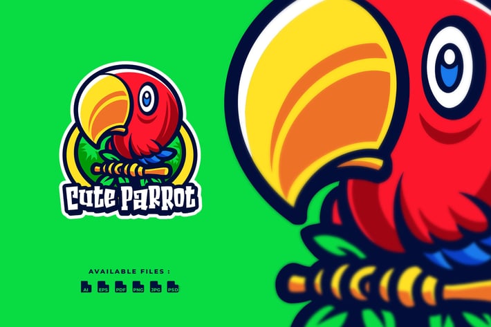 Cute Parrot Cartoon Character Mascot Business Logo