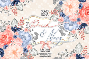 Watercolor Peach and Navy design