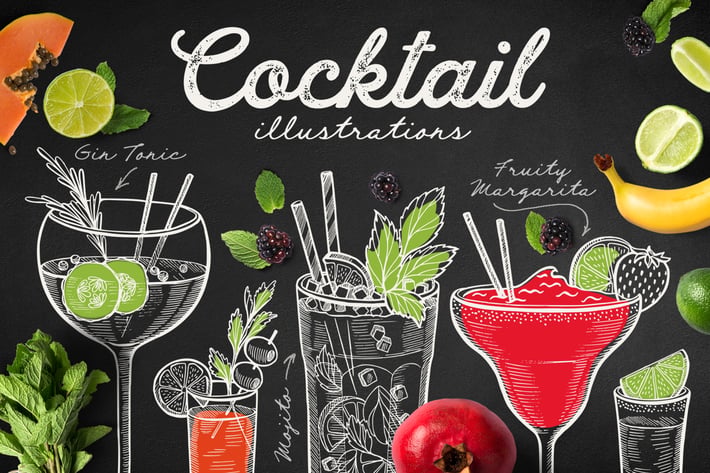 Alcohol Cocktails Hand-Drawn Graphic