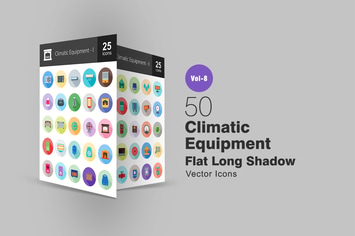 50 Climatic Equipment Flat Shadowed Icons