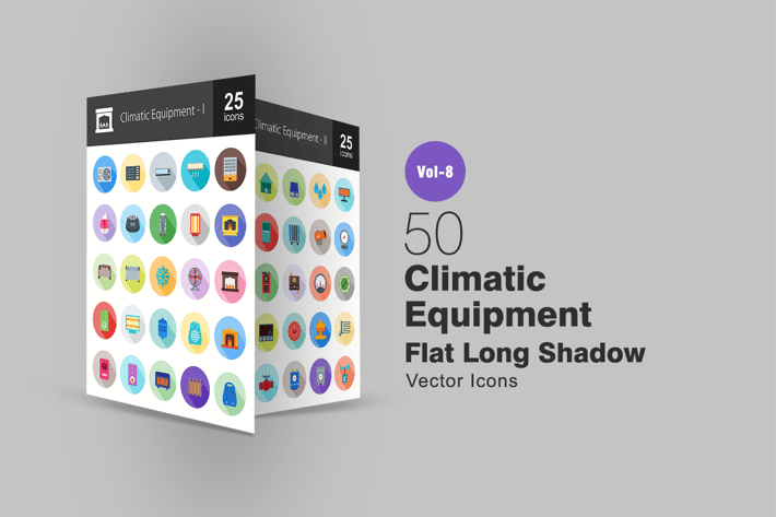 50 Climatic Equipment Flat Shadowed Icons