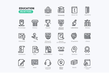 Thin Line Icons Set of Education