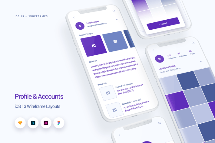 Profile & Accounts - iOS 13 Wireframe Kit
