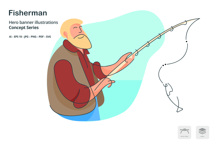 Fisherman Occupation Vector Illustration