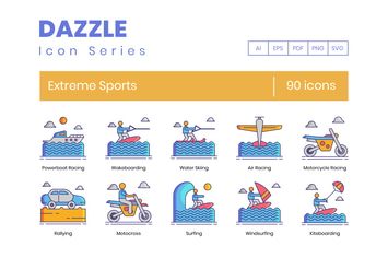 90 Extreme Sports Line Icons