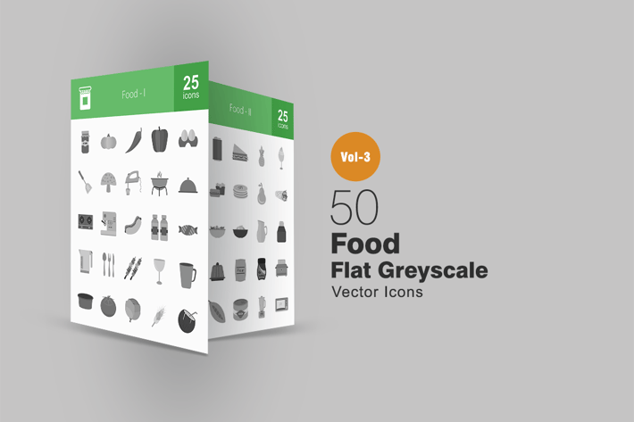 50 Food Greyscale Icons