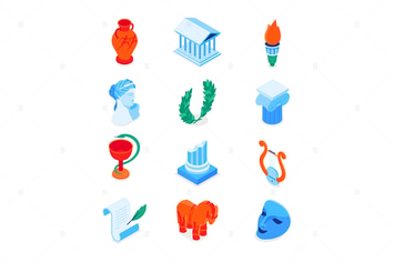 Ancient Greece - Modern Colorful Isometric Icons