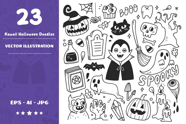 Kawaii Halloween Doodle Set