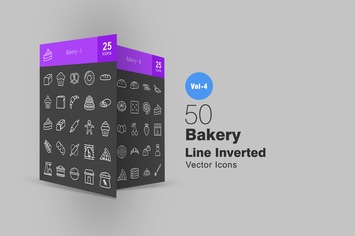 50 Bakery Line Inverted Icons