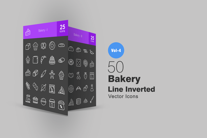 50 Bakery Line Inverted Icons