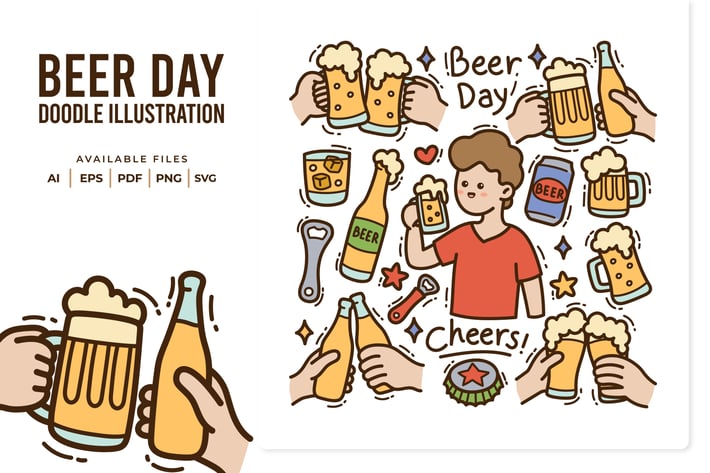Beer Day Doodle Illustration