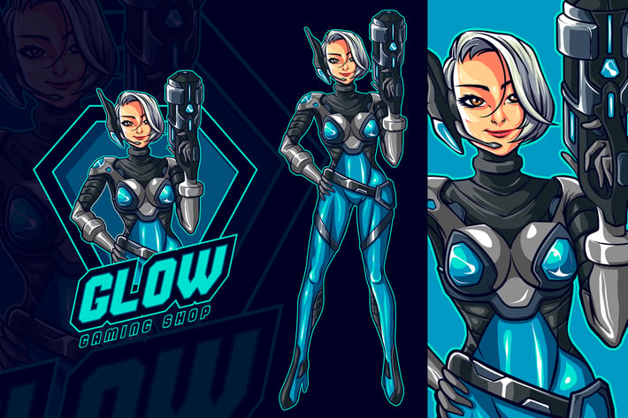 Mecha Esports Gamer Girl Mascot Logo