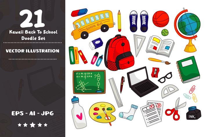 Kawaii Back to School Doodle Set