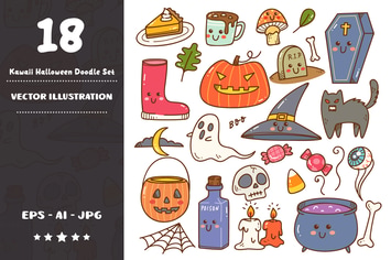 Kawaii Halloween Doodle Set