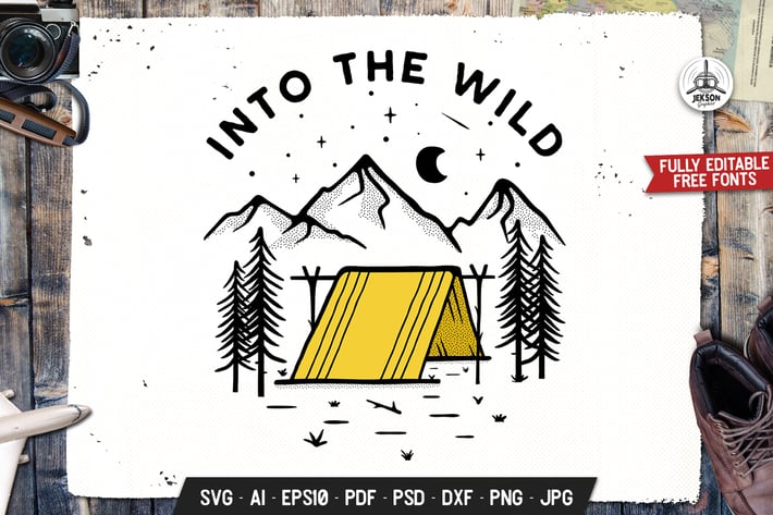 Hiking Badge, Vector Adventure Logo Retro Graphic