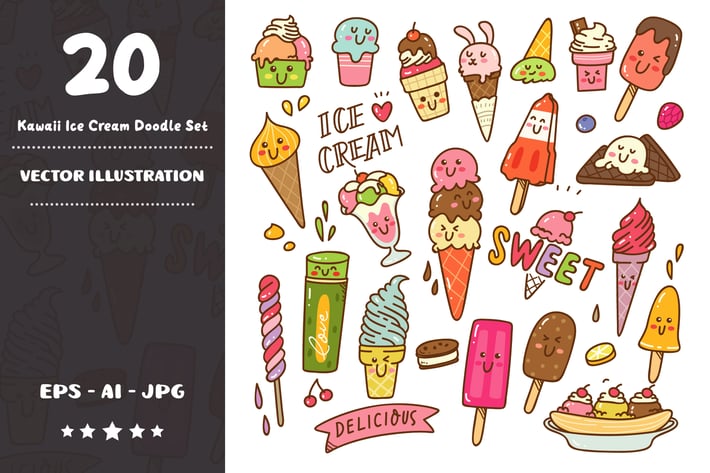 Kawaii Ice Cream Doodle Set
