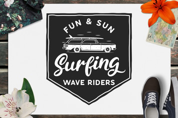 Surfing Retro Logo Design, Wave Rider TShirt Print
