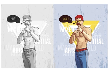 Hipster graffiti character on abstract triangle ba