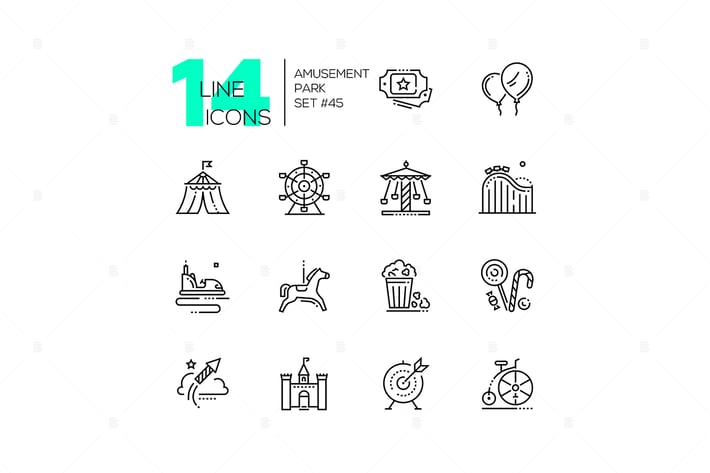 Amusement park - set of line design style icons