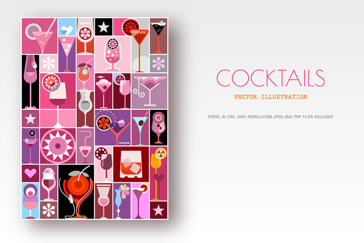 Cocktails pop art vector collage