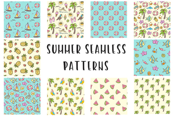 Doodle Summer Seamless Patterns