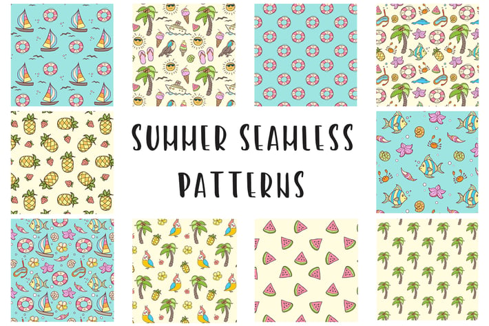 Doodle Summer Seamless Patterns