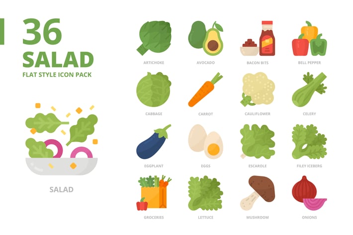 Salad Flat Style Icon Set 
