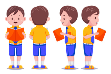 Cute Kids Boy Student with Books #01