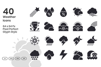 40 Weather Icons Set - Glyph