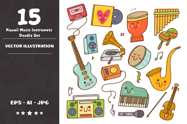 Kawaii Music Instruments Doodle Set