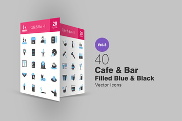 40 Cafe & Bar Filled Blue & Black Icons