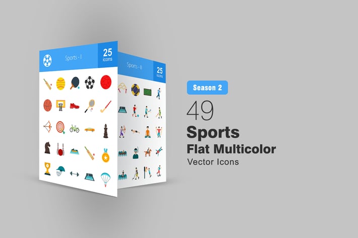 49 Sports Flat Multicolor Icons Season II