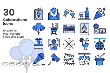 30 Celebrations Icons Set - Filled Line