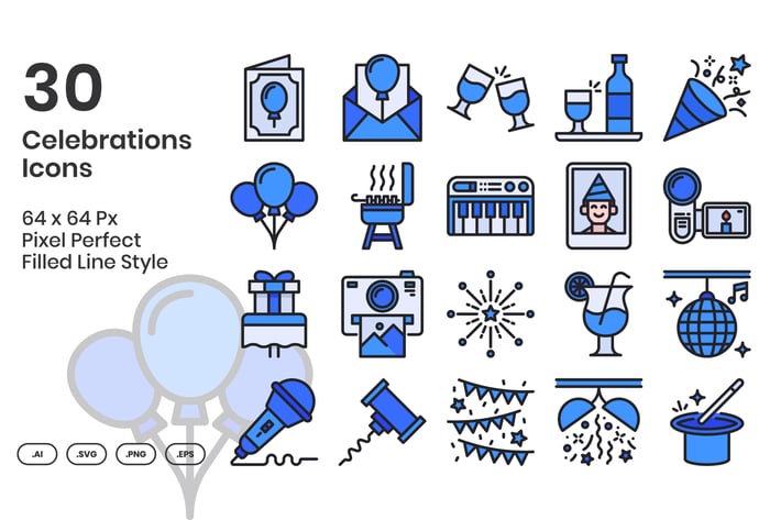30 Celebrations Icons Set - Filled Line