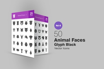 50 Animal Faces Glyph Icons