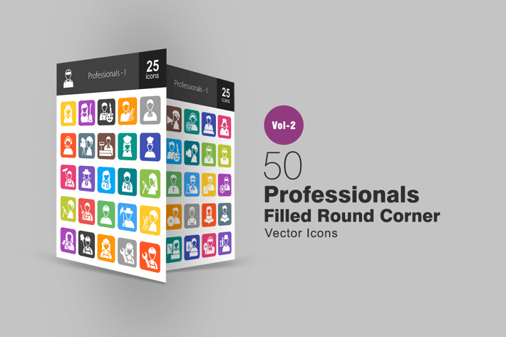 50 Professionals Filled Round Corner Icons