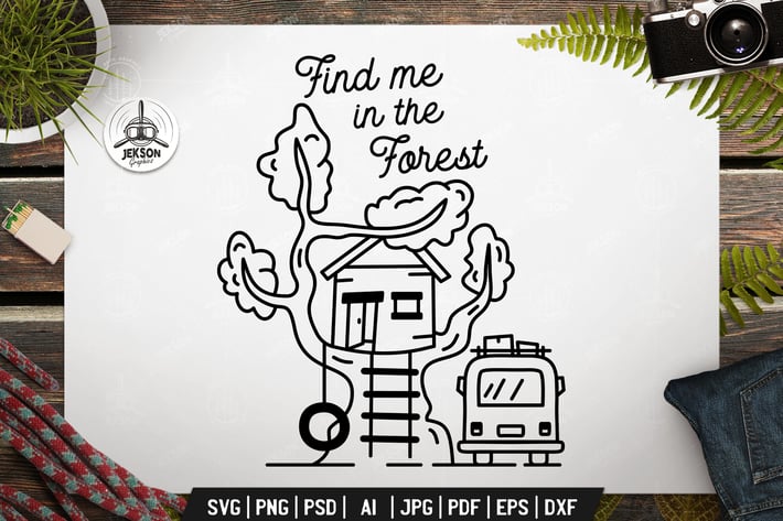Find Me In Forest. Adventure Vector Emblem Design