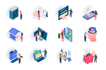 Banking Service Isometric Icons Pack