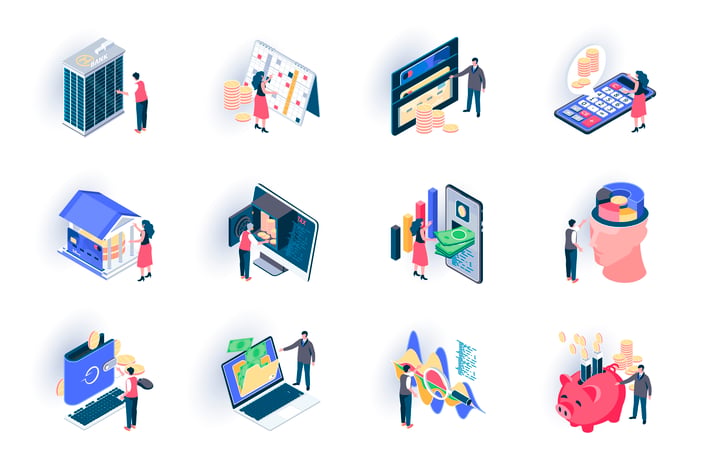 Banking Service Isometric Icons Pack