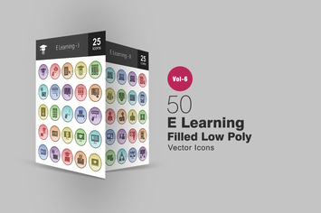 50 E Learning Filled Low Poly Icons