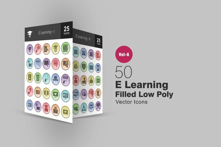 50 E Learning Filled Low Poly Icons