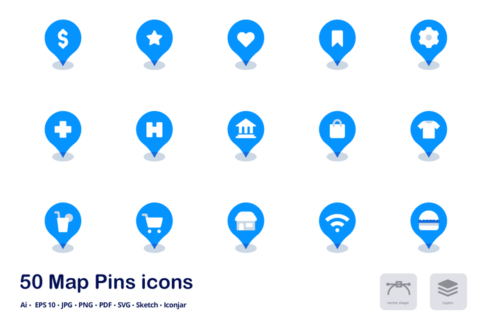 Map Pins Accent Duo Tone Flat Icons