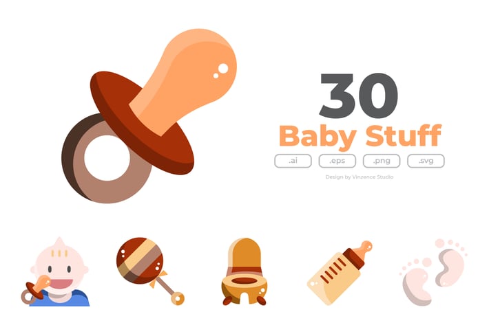 30 Baby Stuff Icons - FLAT