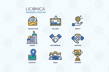Set of modern office thin line flat design icons